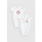 Overoz Organik%100 Pamuk Cat Kedi Baskılı 2'li Bebek Body Set Beyaz Badi Çıtçıtlı Zıbın Ikili 5764-5765, 0-3 AY