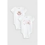 Overoz Organik%100 Pamuk Cat Kedi Baskılı 2'li Bebek Body Set Beyaz Badi Çıtçıtlı Zıbın Ikili 5764-5765, 3-6 AY