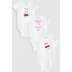 Overoz Organik%100 Pamuk Çilek Kiraz 3'lü Bebek Body Set Beyaz Badi Çıtçıtlı Zıbın Üçlü 5798-5799-5800, 9-12 Ay