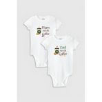 Overoz Organik%100 Pamuk Coffee Anne Baba 2'li Bebek Body Set Beyaz Badi Çıtçıtlı Zıbın Ikili 5770-5771, 9-12 Ay