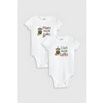 Overoz Organik%100 Pamuk Coffee Anne Baba 2'li Bebek Body Set Beyaz Badi Çıtçıtlı Zıbın Ikili 5770-5771, Yeni Doğan
