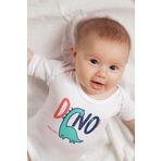 Overoz Organik%100 Pamuk Dinazor Baskılı Kısa Kollu Çıtçıtlı Bebek Body Badi Zıbın Tulum 5471, 0-3 AY