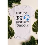 Overoz Organik%100 Pamuk Dj Daddy Baba Baskılı Bebek Body Çıtçıtlı Beyaz Badi Zıbın Tulum 5008, 18-24 AY