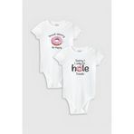 Overoz Organik%100 Pamuk Donut Baskılı 2'li Bebek Body Set Beyaz Badi Çıtçıtlı Zıbın Ikili 5766-5767, 3-6 AY
