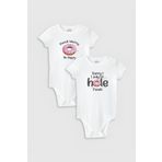 Overoz Organik%100 Pamuk Donut Baskılı 2'li Bebek Body Set Beyaz Badi Çıtçıtlı Zıbın Ikili 5766-5767, 6-9 AY