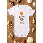Overoz Organik%100 Pamuk Dream Big Little One Baskılı Kısa Kollu Çıtçıtlı Bebek Body Badi Zıbın Tulum 5563, 12-18 AY
