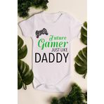 Overoz Organik%100 Pamuk Gamer Daddy Baba Baskılı Bebek Body Çıtçıtlı Beyaz Badi Zıbın Tulum 5010, 0-3 AY