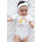 Overoz Organik%100 Pamuk Gökkuşağı Kindness Baskılı Kısa Kollu Bebek Çıtçıtlı Body Badi Zıbın Tulum 5443, Yeni Doğan
