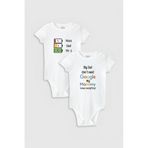 Overoz Organik%100 Pamuk Google Anne Baba 2'li Bebek Body Set Beyaz Badi Çıtçıtlı Zıbın Ikili 5174-5130, 24-36 Ay