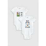 Overoz Organik%100 Pamuk Google Anne Baba 2'li Bebek Body Set Beyaz Badi Çıtçıtlı Zıbın Ikili 5174-5130, 3-6 AY