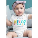 Overoz Organik%100 Pamuk Hello Baskılı Kısa Kollu Çıtçıtlı Bebek Body Badi Zıbın Tulum 5482, 3-6 AY