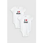 Overoz Organik%100 Pamuk I Love Mom & Dad Anne Baba Baskılı 2'li Bebek Body Çıtçıtlı Badi Ikili 5213-5214, 3-6 AY