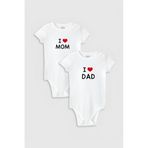 Overoz Organik%100 Pamuk I Love Mom & Dad Anne Baba Baskılı 2'li Bebek Body Çıtçıtlı Badi Ikili 5213-5214, 6-9 AY