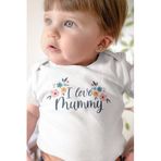 Overoz Organik%100 Pamuk I Love Mummy Anne Baskılı Kısa Kollu Bebek Çıtçıtlı Body Badi Zıbın Tulum 5434, 18-24 AY