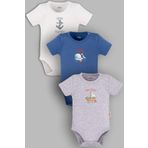 Overoz Organik%100 Pamuk Kaptan 3'lü Bebek Body Set Bebek Badi Çıtçıtlı Zıbın Üçlü 5793-5794-5795-M, 18-24 AY