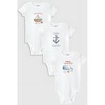 Overoz Organik%100 Pamuk Kaptan 3'lü Bebek Body Set Beyaz Bebek Badi Çıtçıtlı Zıbın Üçlü 5793-5794-5795, 0-3 AY