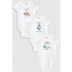 Overoz Organik%100 Pamuk Kaptan 3'lü Bebek Body Set Beyaz Bebek Badi Çıtçıtlı Zıbın Üçlü 5793-5794-5795, 9-12 Ay