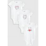 Overoz Organik%100 Pamuk Kedi Cat 3'lü Bebek Body Set Beyaz Bebek Badi Çıtçıtlı Zıbın Üçlü 5784-5785-5786, 9-12 Ay