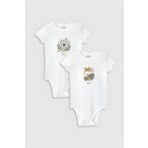 Overoz Organik%100 Pamuk Koala Zürafa 2'li Bebek Body Set Beyaz Çıtçıtlı Badi Zıbın Ikili 5324-5325, 12-18 AY