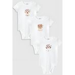 Overoz Organik%100 Pamuk Köpek Dog 3'lü Bebek Body Set Beyaz Bebek Badi Çıtçıtlı Zıbın Üçlü 5781-5782-5783, 0-3 AY