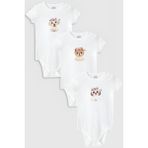 Overoz Organik%100 Pamuk Köpek Dog 3'lü Bebek Body Set Beyaz Bebek Badi Çıtçıtlı Zıbın Üçlü 5781-5782-5783, 3-6 AY