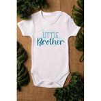 Overoz Organik%100 Pamuk Little Brother Küçük Kardeş Baskılı Bebek Body Çıtçıtlı Badi Zıbın Tulum 5155, Yeni Doğan