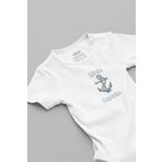 Overoz Organik%100 Pamuk Little Captain Kaptan Baskılı Bebek Body Beyaz Badi Çıtçıtlı Zıbın 5794, 0-3 AY