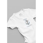 Overoz Organik%100 Pamuk Little Captain Kaptan Baskılı Bebek Body Beyaz Badi Çıtçıtlı Zıbın 5794, 3-6 AY