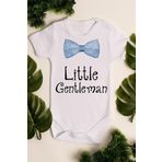 Overoz Organik%100 Pamuk Little Gentleman Centilmen Baskılı Beyaz Bebek Body Badi Çıtçıtlı Zıbın 5011, 3-6 AY