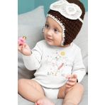 Overoz Organik%100 Pamuk Little One Fil Baskılı Uzun Kollu Bebek Çıtçıtlı Body Badi Zıbın Tulum 5436, 12-18 AY
