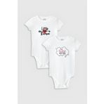 Overoz Organik%100 Pamuk Little Romeo 2'li Bebek Body Set Beyaz Badi Çıtçıtlı Zıbın Ikili 5016-5227, 3-6 AY