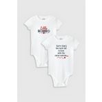 Overoz Organik%100 Pamuk Little Romeo 2'li Bebek Body Set Beyaz Badi Çıtçıtlı Zıbın Ikili 5758-5759, 0-3 AY