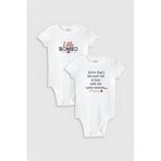 Overoz Organik%100 Pamuk Little Romeo 2'li Bebek Body Set Beyaz Badi Çıtçıtlı Zıbın Ikili 5758-5759, 9-12 Ay