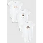 Overoz Organik%100 Pamuk Love 3'lü Bebek Body Set Beyaz Bebek Badi Çıtçıtlı Zıbın Üçlü 5777-5778-5779, 3-6 AY