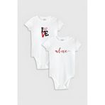 Overoz Organik%100 Pamuk Love Aşk Baskılı 2'li Bebek Body Set Beyaz Çıtçıtlı Badi Zıbın Ikili 5340-5341, 0-3 AY