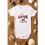 Overoz Organik%100 Pamuk Love Baskılı Kısa Kollu Çıtçıtlı Bebek Body Badi Zıbın Tulum 5500, 12-18 AY