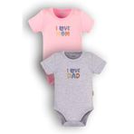 Overoz Organik%100 Pamuk Love Mom Dad Anne Baba 2'li Bebek Body Set Çıtçıtlı Badi Zıbın Ikili 5191-5192-P, 24-36 Ay