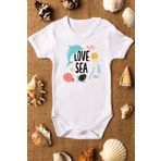 Overoz Organik%100 Pamuk Love Sea Deniz Baskılı Kısa Kollu Çıtçıtlı Bebek Body Badi Zıbın Tulum 5493, 0-3 AY