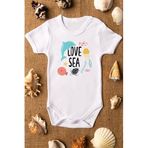 Overoz Organik%100 Pamuk Love Sea Deniz Baskılı Kısa Kollu Çıtçıtlı Bebek Body Badi Zıbın Tulum 5493, 24-36 Ay