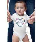 Overoz Organik%100 Pamuk Lovely Kalp Baskılı Kısa Kollu Çıtçıtlı Bebek Body Badi Zıbın Tulum 5508, 0-3 AY