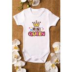 Overoz Organik%100 Pamuk Mini Queen Kraliçe Baskılı Bebek Body Çıtçıtlı Badi Zıbın Tulum 5150, 12-18 AY