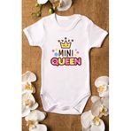 Overoz Organik%100 Pamuk Mini Queen Kraliçe Baskılı Bebek Body Çıtçıtlı Badi Zıbın Tulum 5150, 6-9 AY