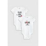 Overoz Organik%100 Pamuk Mom & Dad Anne Baba 2'li Bebek Body Set Badi Çıtçıtlı Zıbın Tulum Ikili 5000-5500, 0-3 AY