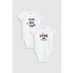 Overoz Organik%100 Pamuk Mom & Dad Anne Baba 2'li Bebek Body Set Badi Çıtçıtlı Zıbın Tulum Ikili 5000-5500, Yeni Doğan