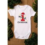 Overoz Organik%100 Pamuk My First Christmas Yılbaşı Yazılı Bebek Body Kısa Kollu Çıtçıtlı Badi Zıbın 5362, 9-12 Ay