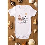 Overoz Organik%100 Pamuk My Mommy Needs A Coffee Anne Baskılı Bebek Body Çıtçıtlı Badi Zıbın 5258, 24-36 Ay
