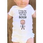 Overoz Organik%100 Pamuk Patron Bebek I May Be Small But I Am The Boss Bebek Body Çıtçıtlı Badi Zıbın 5207, 3-6 AY