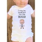 Overoz Organik%100 Pamuk Patron Bebek I May Be Small But I Am The Boss Bebek Body Çıtçıtlı Badi Zıbın 5207, Yeni Doğan