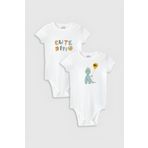 Overoz Organik%100 Pamuk Sevimli Dinazor Baskılı 2'li Bebek Body Set Çıtçıtlı Badi Zıbın Ikili 5200-5201, Yeni Doğan