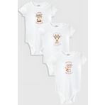 Overoz Organik%100 Pamuk Sevimli Hayvanlar Baskılı 3'lü Bebek Body Set Badi Zıbın Üçlü 5854-5855-5856, 12-18 AY
